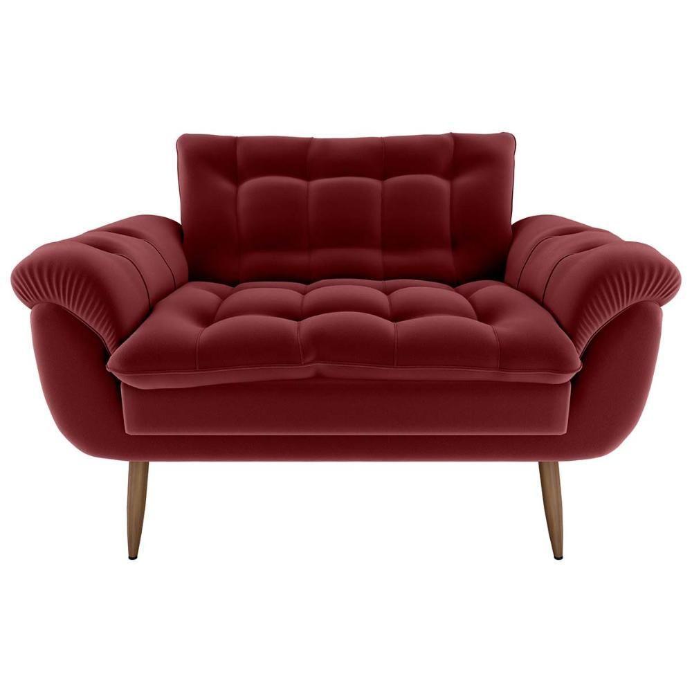 Sofá 2 Lugares Pequeno 1,25 Pés Em Madeira Maciça Xangai Veludo Vermelho Matrix Veludo Vermelho - 1