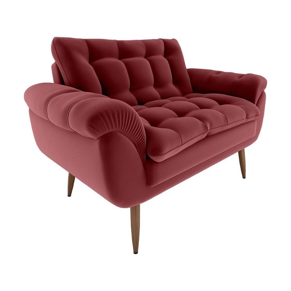 Sofá 2 Lugares Pequeno 1,25 Pés Em Madeira Maciça Xangai Veludo Vermelho Matrix Veludo Vermelho - 2