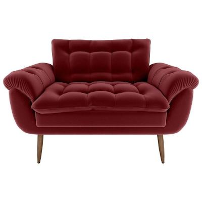 Sofá 2 Lugares Pequeno 1,25 Pés Em Madeira Maciça Xangai Veludo Vermelho Matrix Veludo Vermelho