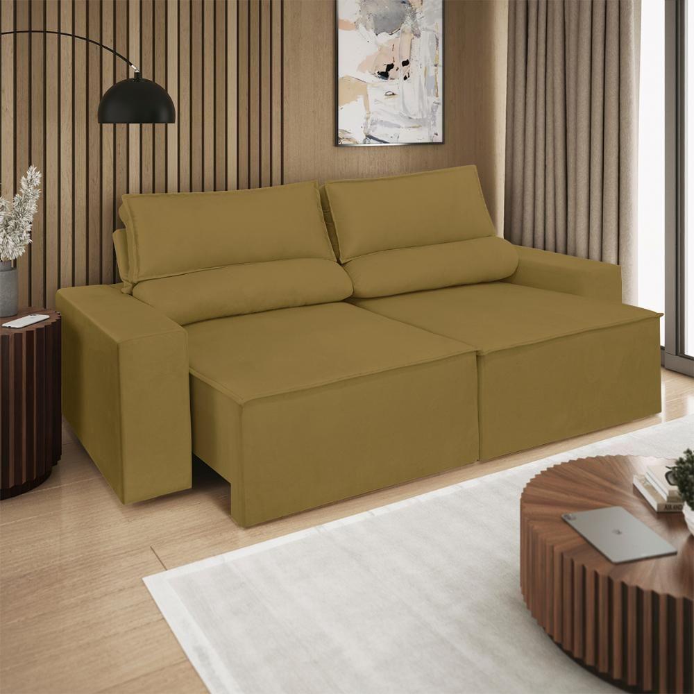 Sofá Reclinável Retrátil 3 Lugares Com Molas Balaqui Decor Capuccino - 1