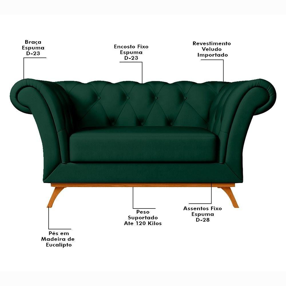 Sofá 150cm 2 Lugares Base Madeira Império C-303 Veludo Verde Musgo - Domi - 3