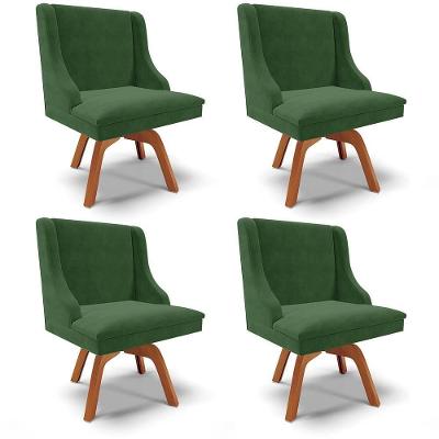 Kit 4 Cadeiras Estofadas Giratória Para Sala De Jantar Lia Suede Verde - Ibiza
