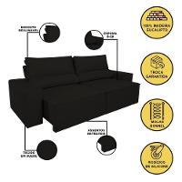 Sofá Reclinável Retrátil 2 Lugares Com Molas Balaqui Decor Preto - 3