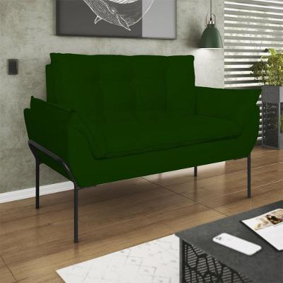 Poltrona Sofá Luxo Base Metal Preto Recepção Escritório Verde