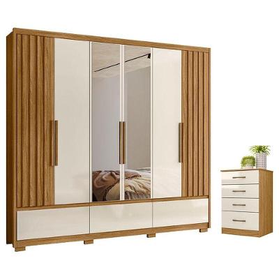 Guarda Roupa Casal e Cômoda Amazonas Ms913 6 Portas 4 Gavetas MDP com Espelho Freijó Off White