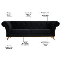 Sofá 230cm 3 Lugares Base Madeira Império C-300 Veludo Preto - Domi - 3