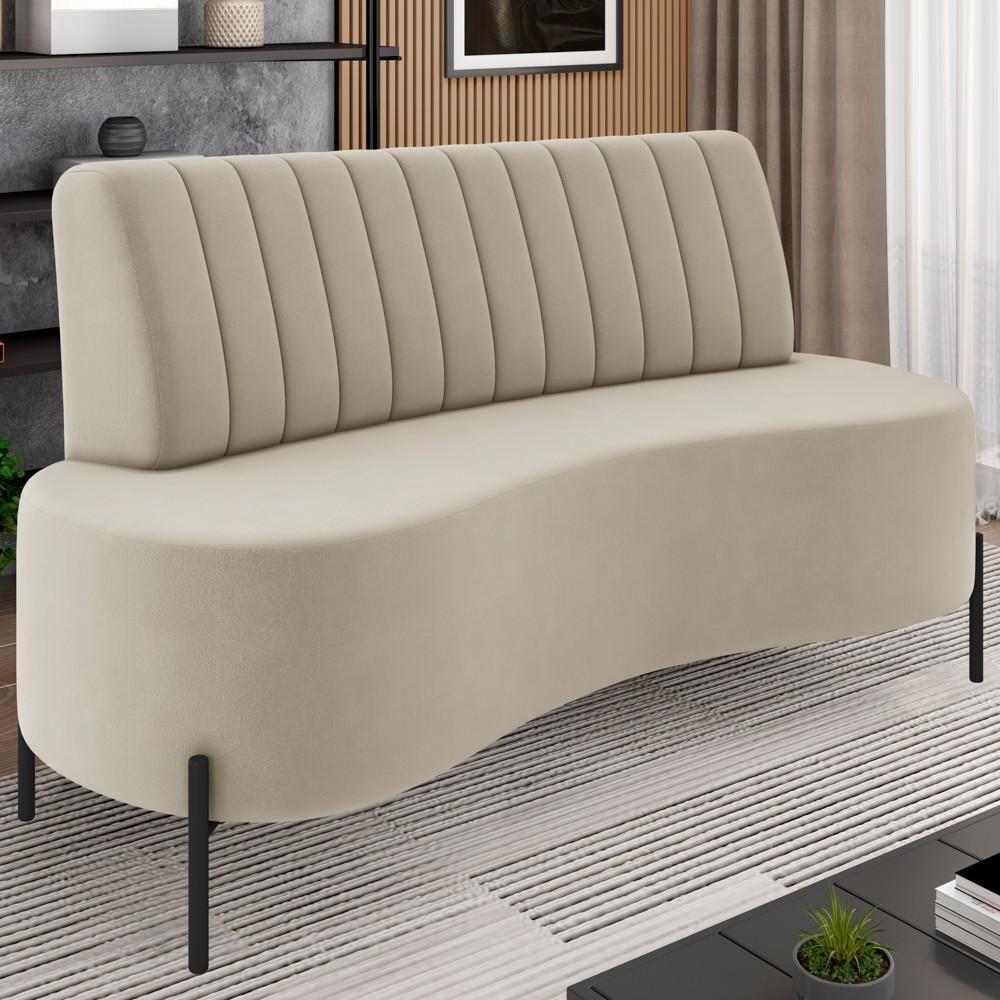 Sofá 2 Lugares 135cm Pés Aço Preto Tamar Z08 Veludo Bege - Mpozenato - 2