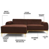 Sofá 245cm 4 Lugares Com Chaise Esquerdo Pés Gold Molino C-276 Veludo Terra - Domi - 3