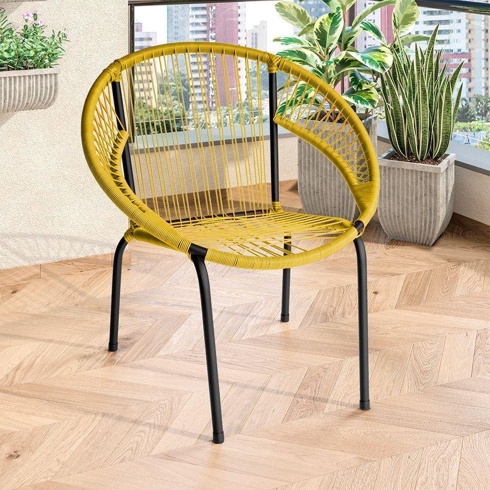 Kit 3 Cadeira De Área Eclipse Tramado Fibra Sintética E Aço Amarelo - 2