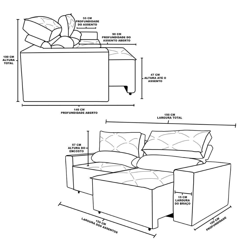 Sofá Reclinável Retrátil Luxo 2 Lugares C- Molas Balaqui Cinza - 4