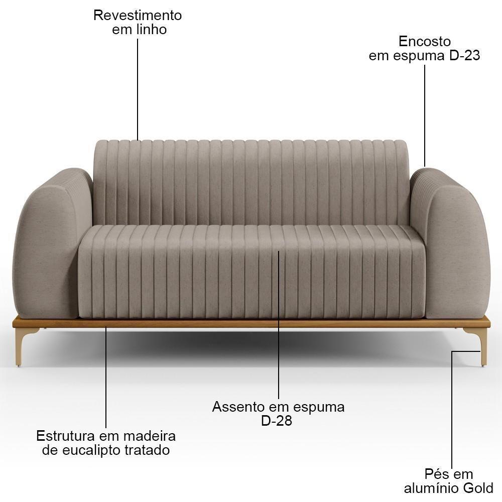 Sofá 150cm 2 Lugares Base Gold Molino D06 Linho C-370 Bege - Mpozenato - 3