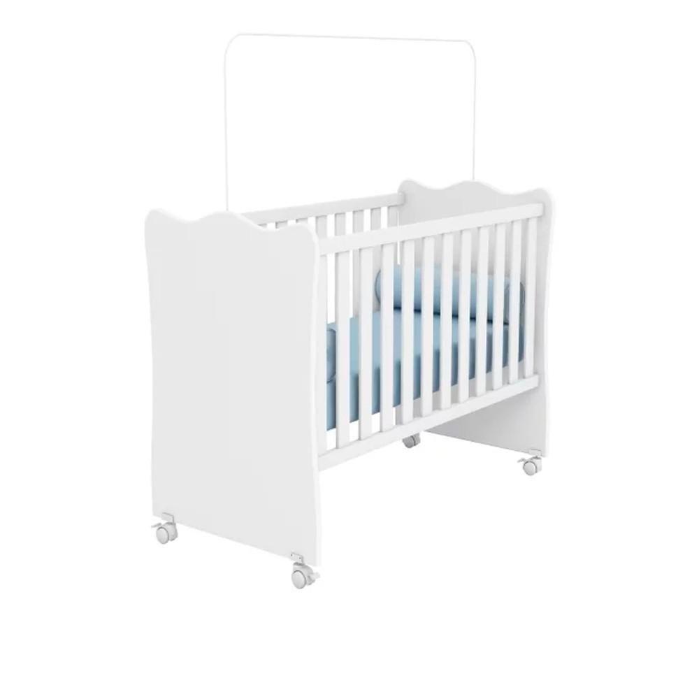 Jogo Quarto Infantil Guarda Roupa E Berço Simples Certificado Pelo Inmetro Doce Sonho Branco - Qmovi - 2