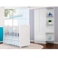 Jogo Quarto Infantil Guarda Roupa E Berço Simples Certificado Pelo Inmetro Doce Sonho Branco - Qmovi - 1