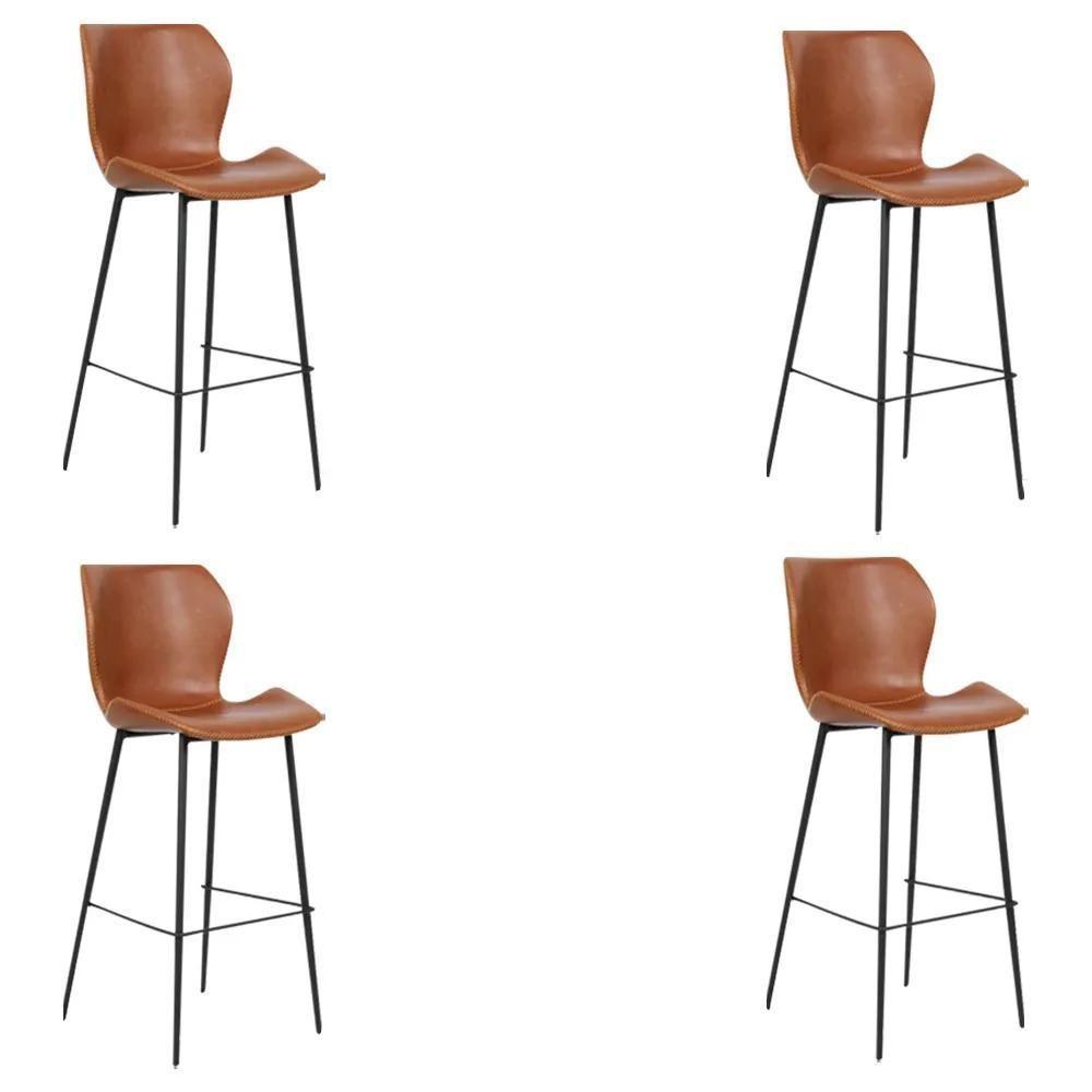 Kit 4 Banquetas Alta Com Encosto Para Bancada Cozinha Penha R02 Sintético Marrom - Mpozenato - 1