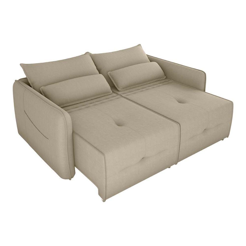 Sofá Cama 2 Lugares Com Almofadas 205cm Celine Suede Bege Matrix Suede Bege - 3