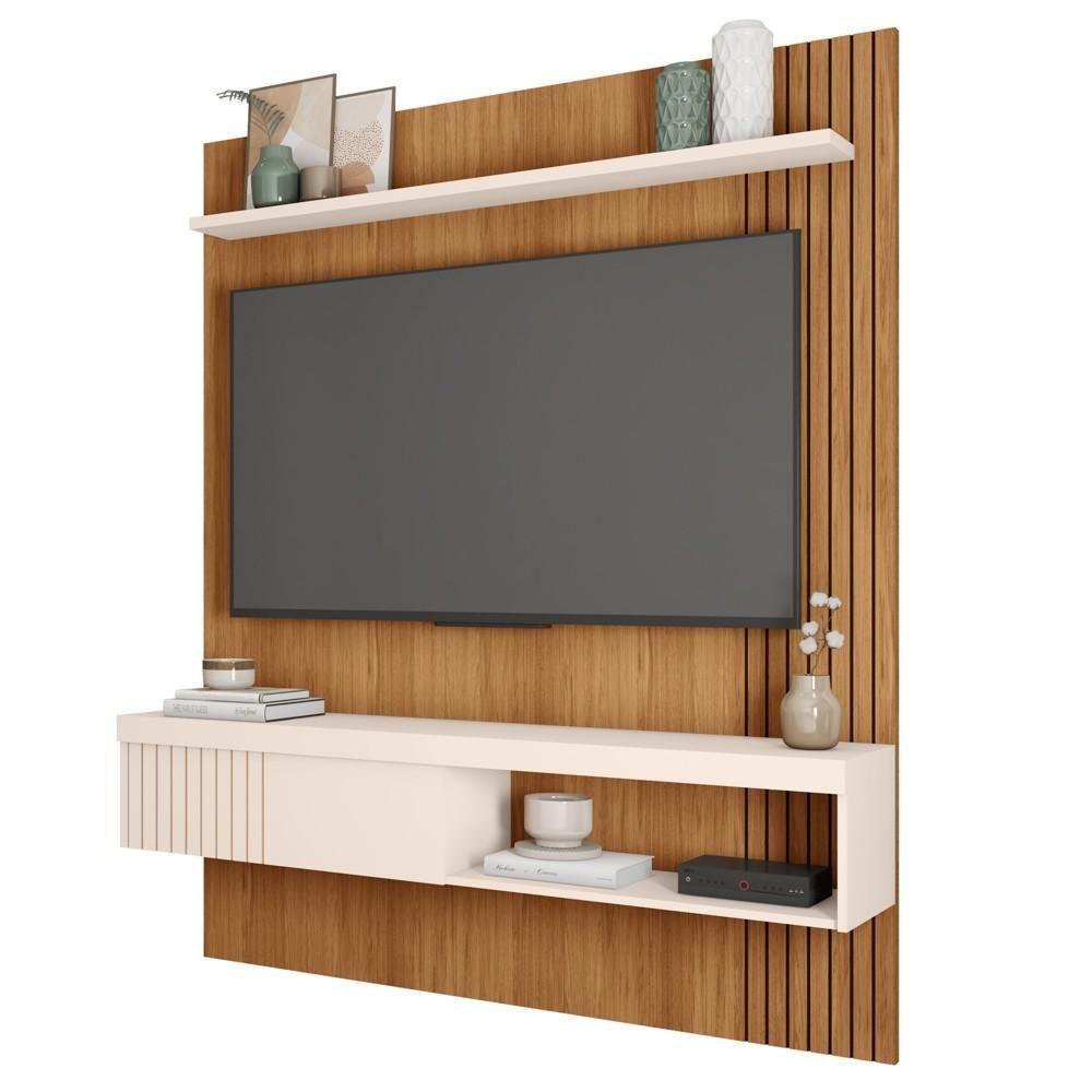 Painel Para Tv 65 Pol Com Bancada Suspensa 150cm Jade Freijó/off White - Caemmun - 1
