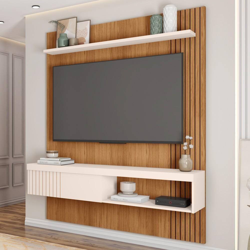 Painel Para Tv 65 Pol Com Bancada Suspensa 150cm Jade Freijó/off White - Caemmun - 2