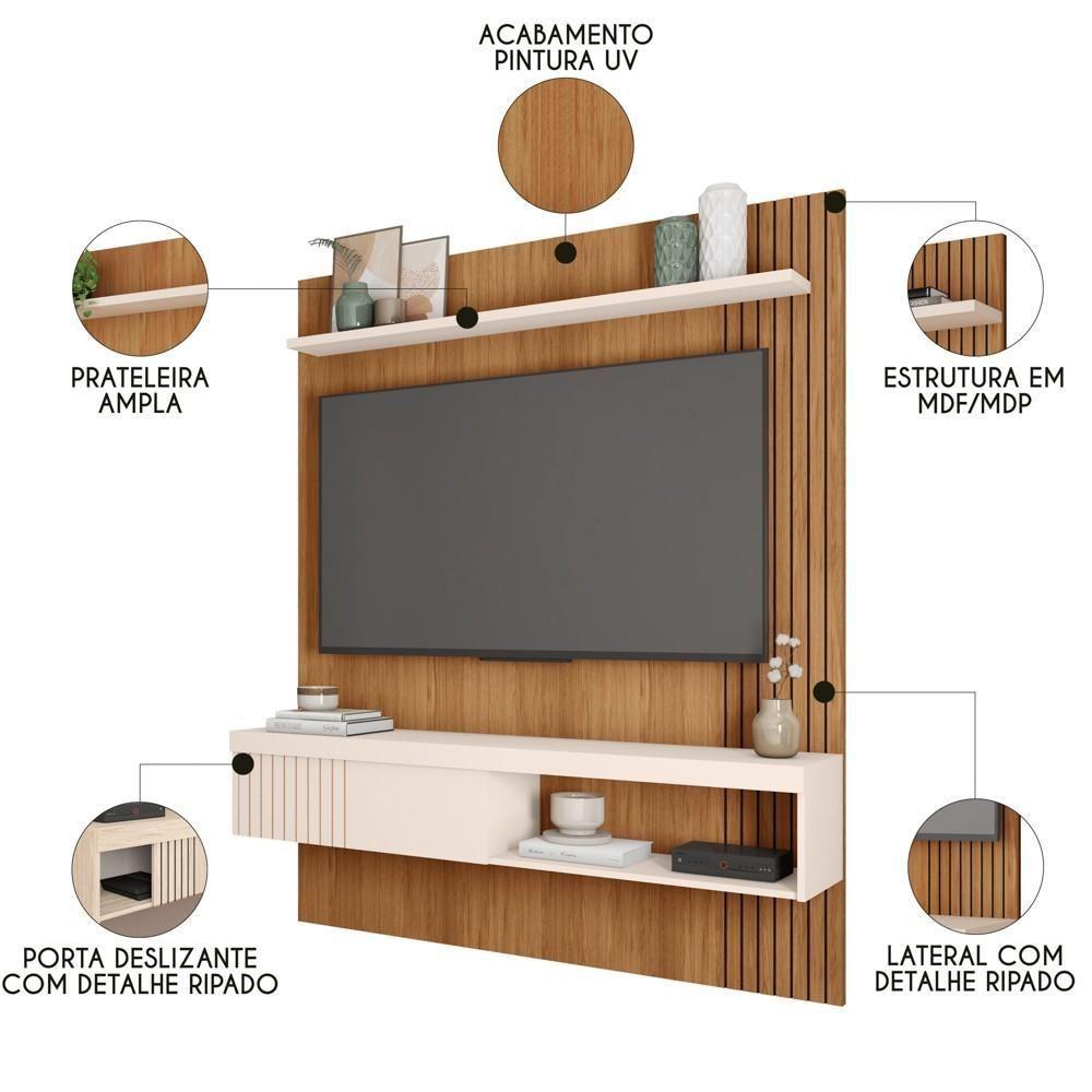 Painel Para Tv 65 Pol Com Bancada Suspensa 150cm Jade Freijó/off White - Caemmun - 3