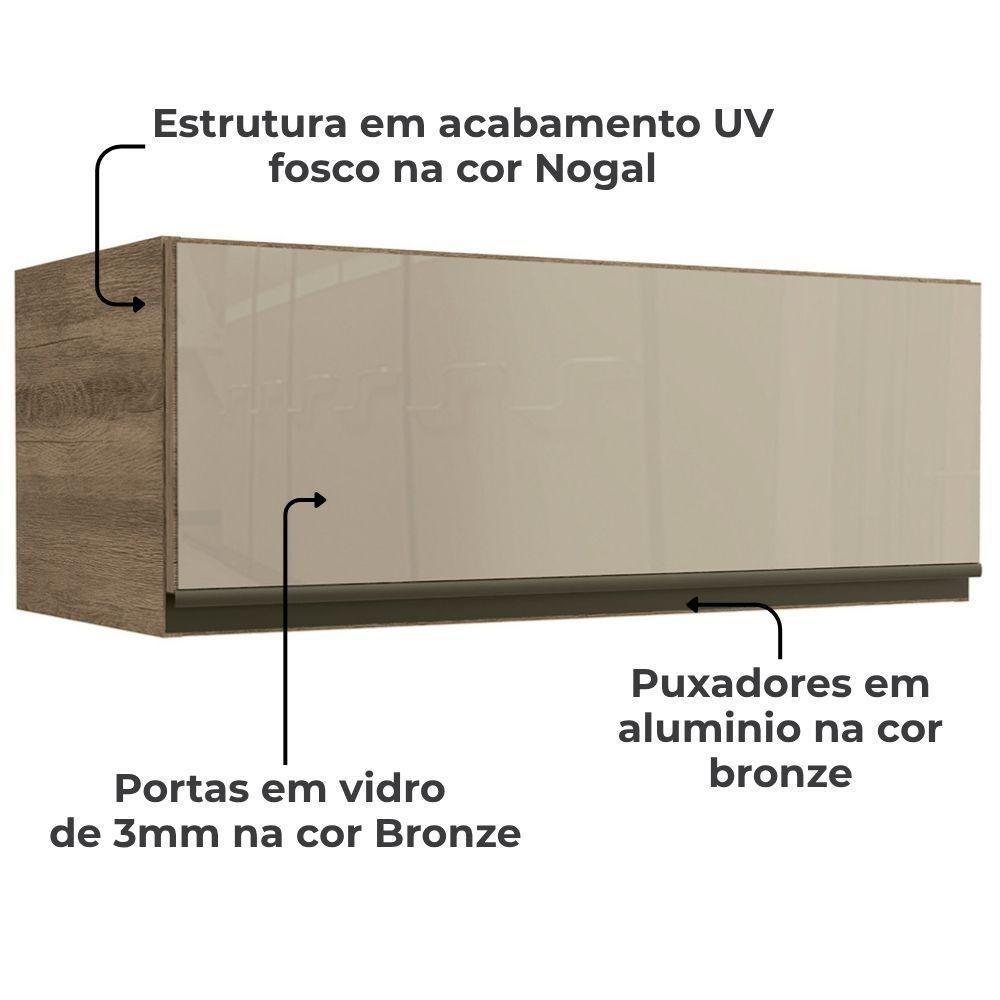 Armario Aereo Basculante 1p Vidro 80 Cm Maxxi G770 Kappesberg Nogal - 2