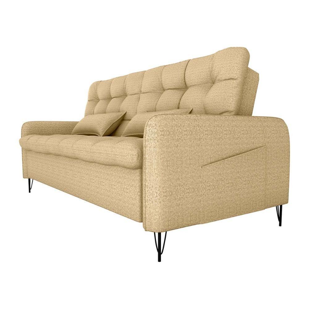 Sofá Cama Reclinável Com Almofadas 3 Lugares 200cm Pillar Linho Areia Matrix Linho Areia - 4