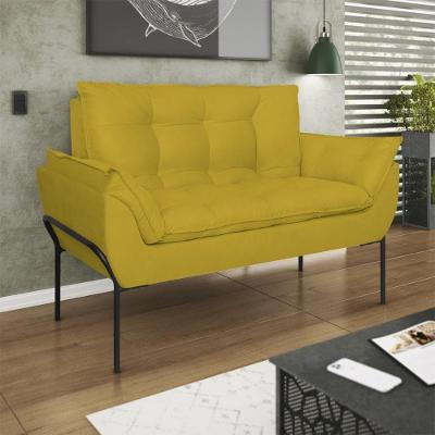 Poltrona Sofá Luxo Base Metal Preto Recepção Escritório Amarelo