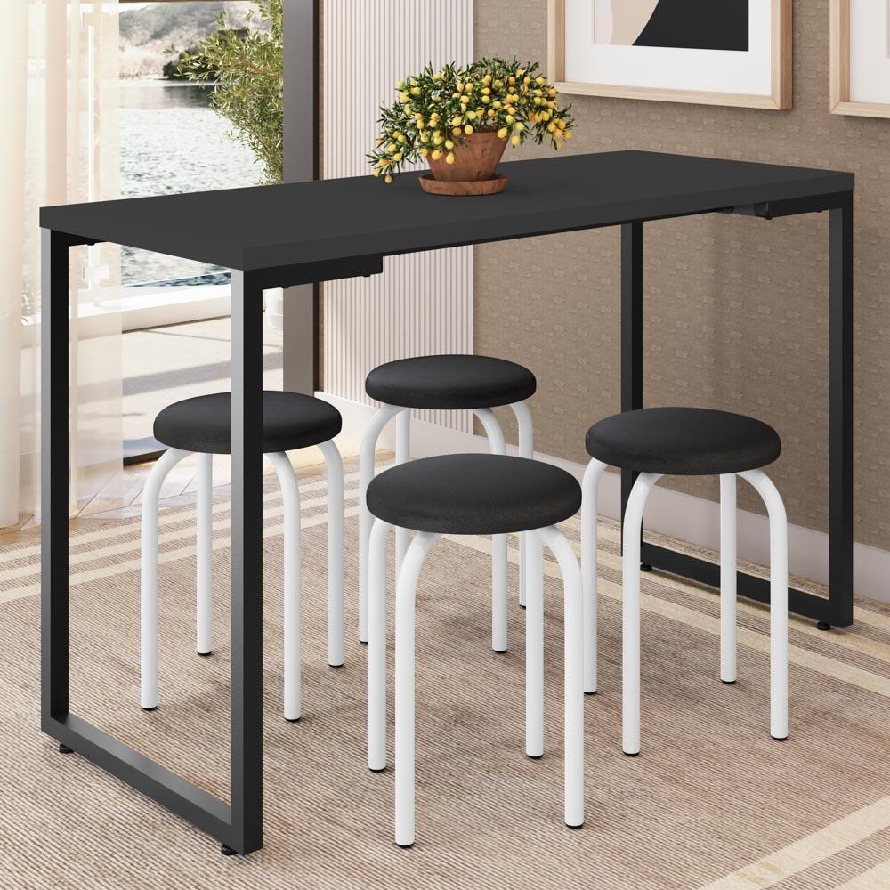 Mesa De Cozinha Bistrô Porto Preto 120cm Com 4 Banquetas Industriais Maviê Preto/branco - Mpozenato - 2