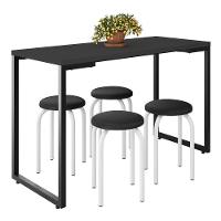Mesa De Cozinha Bistrô Porto Preto 120cm Com 4 Banquetas Industriais Maviê Preto/branco - Mpozenato - 1