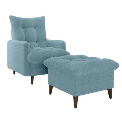 Poltrona De Amamentação Com Puff Montreal Boucle Azul Matrix Boucle Azul