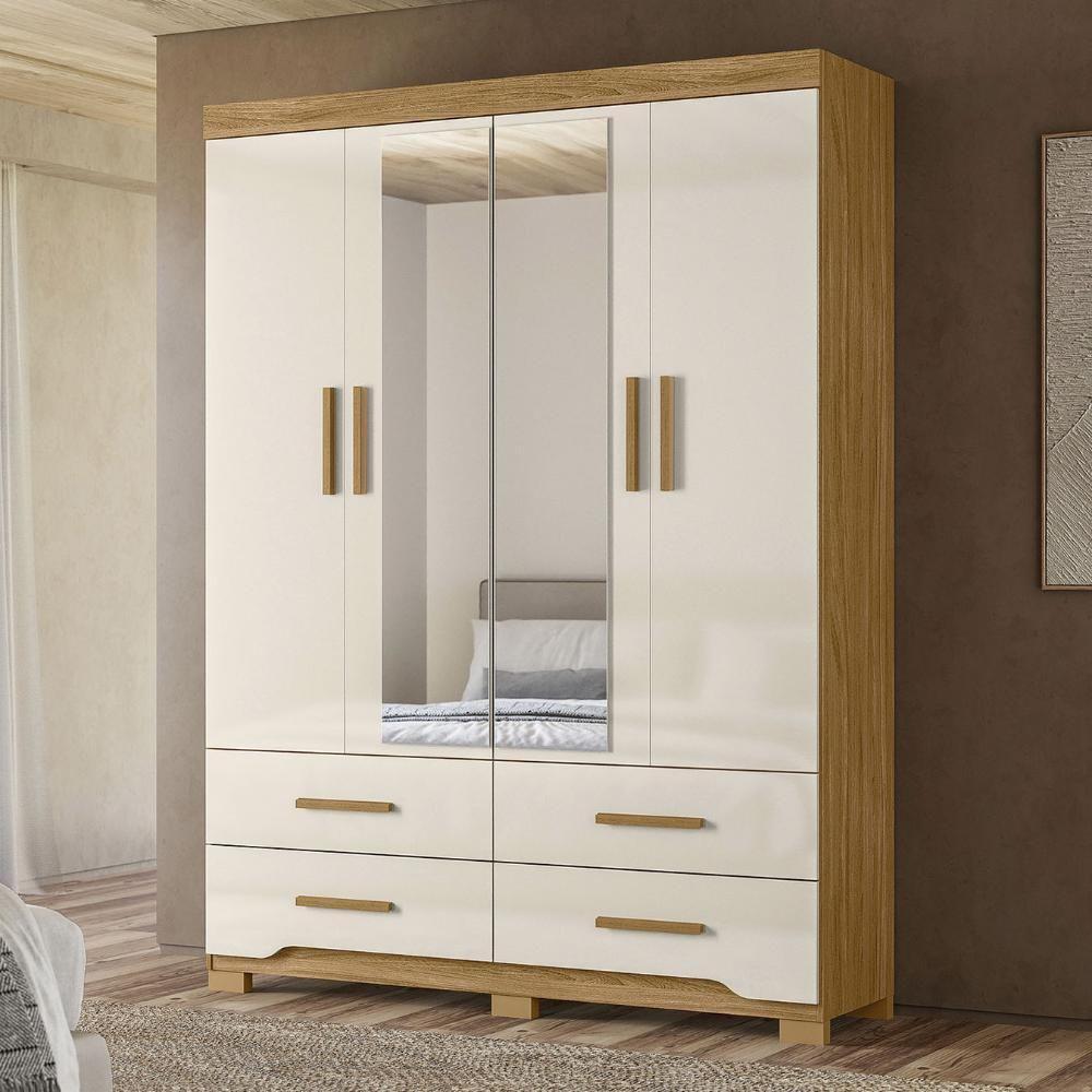 Guarda Roupa Casal 160cm Com Espelho Cancum Freijó/off Z17 - Mpozenato - 2