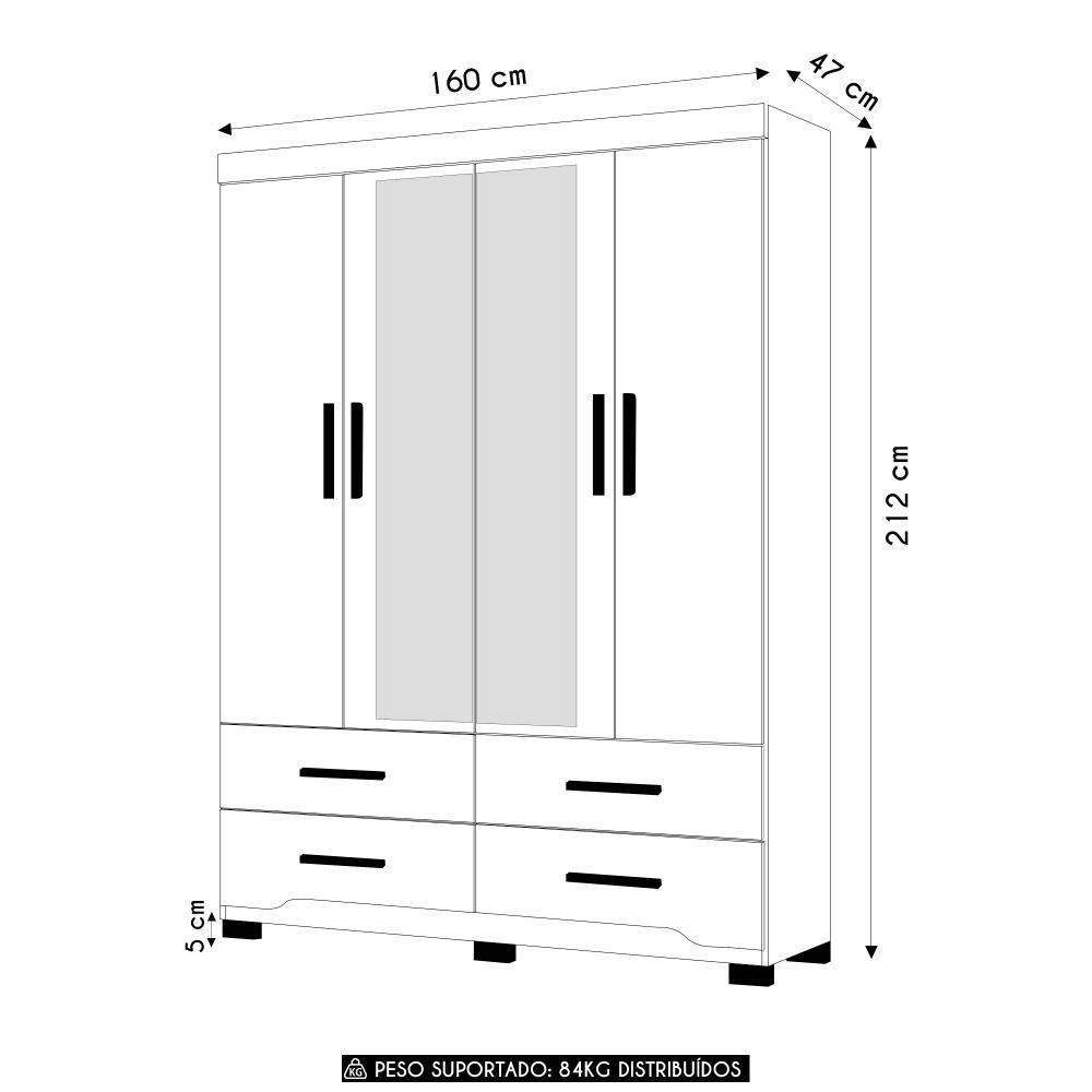 Guarda Roupa Casal 160cm Com Espelho Cancum Freijó/off Z17 - Mpozenato - 4