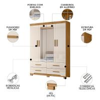 Guarda Roupa Casal 160cm Com Espelho Cancum Freijó/off Z17 - Mpozenato - 3