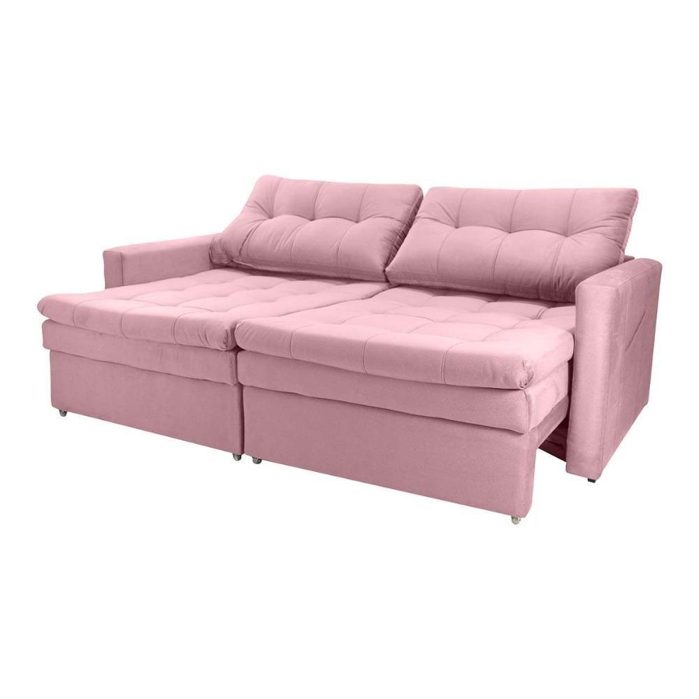 Sofá Cama Reclinável 2 Lugares 220cm Nayla Veludo Turkey Rosa Matrix Veludo Turkey Rosa - 2