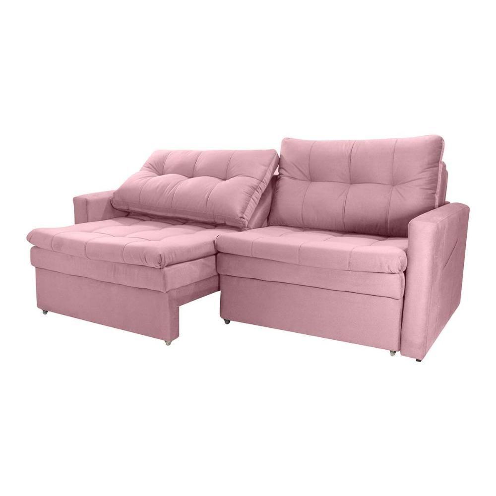 Sofá Cama Reclinável 2 Lugares 220cm Nayla Veludo Turkey Rosa Matrix Veludo Turkey Rosa - 3