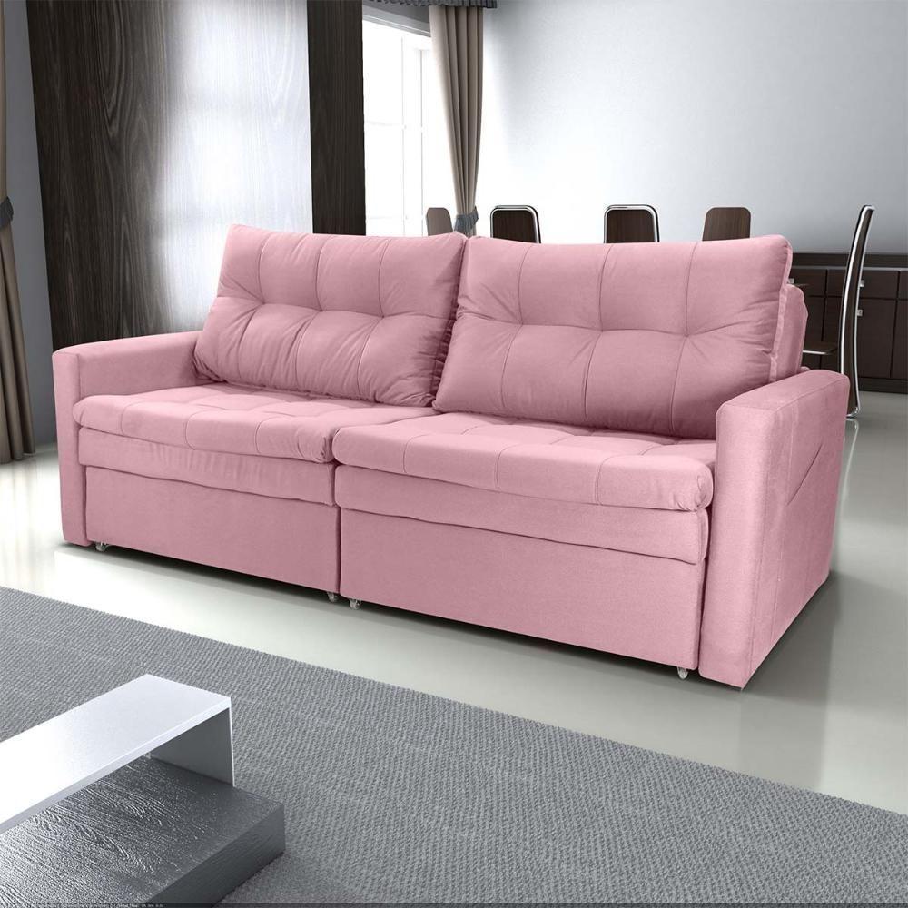 Sofá Cama Reclinável 2 Lugares 220cm Nayla Veludo Turkey Rosa Matrix Veludo Turkey Rosa - 6