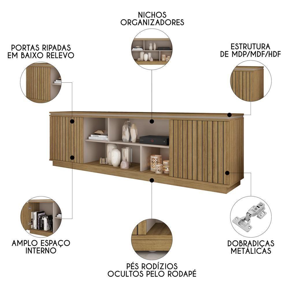 Rack Para Sala Bancada De Tv 75 Pol 180cm Simetria Mel/cacao - Caemmun - 3