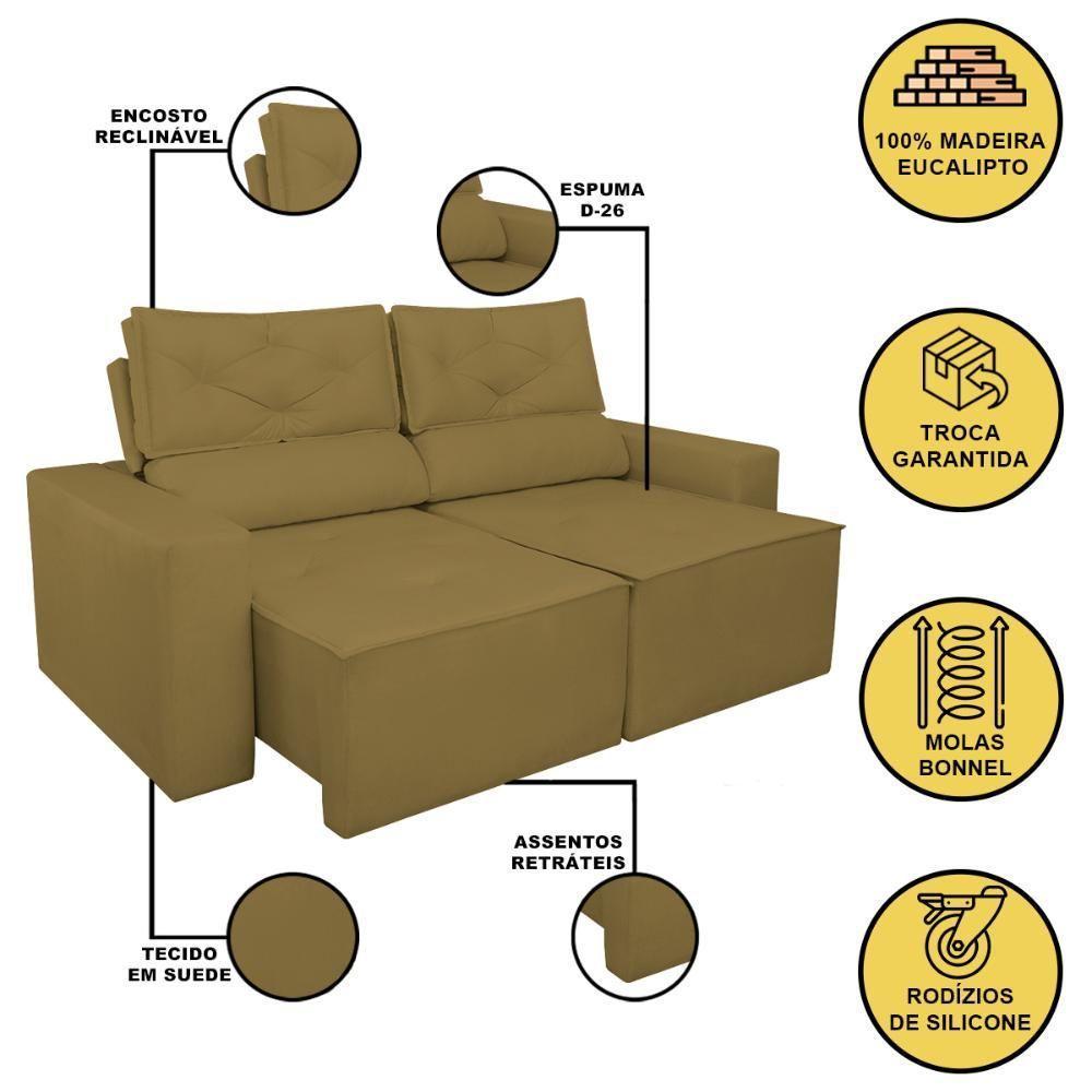 Sofá Reclinável Retrátil Luxo 2 Lugares C- Molas Balaqui Capuccino - 3