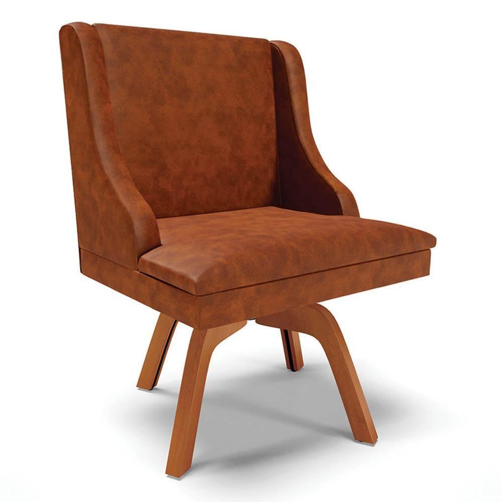 Kit 6 Cadeiras Estofadas Base Giratória De Madeira Lia Sintético Premium Nozes - Ibiza - 9