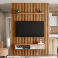 Painel Ripado Para Tv 75 Pol. Com Bancada 180cm Prime Plus L06 Nature/off White - Mpozenato - 2