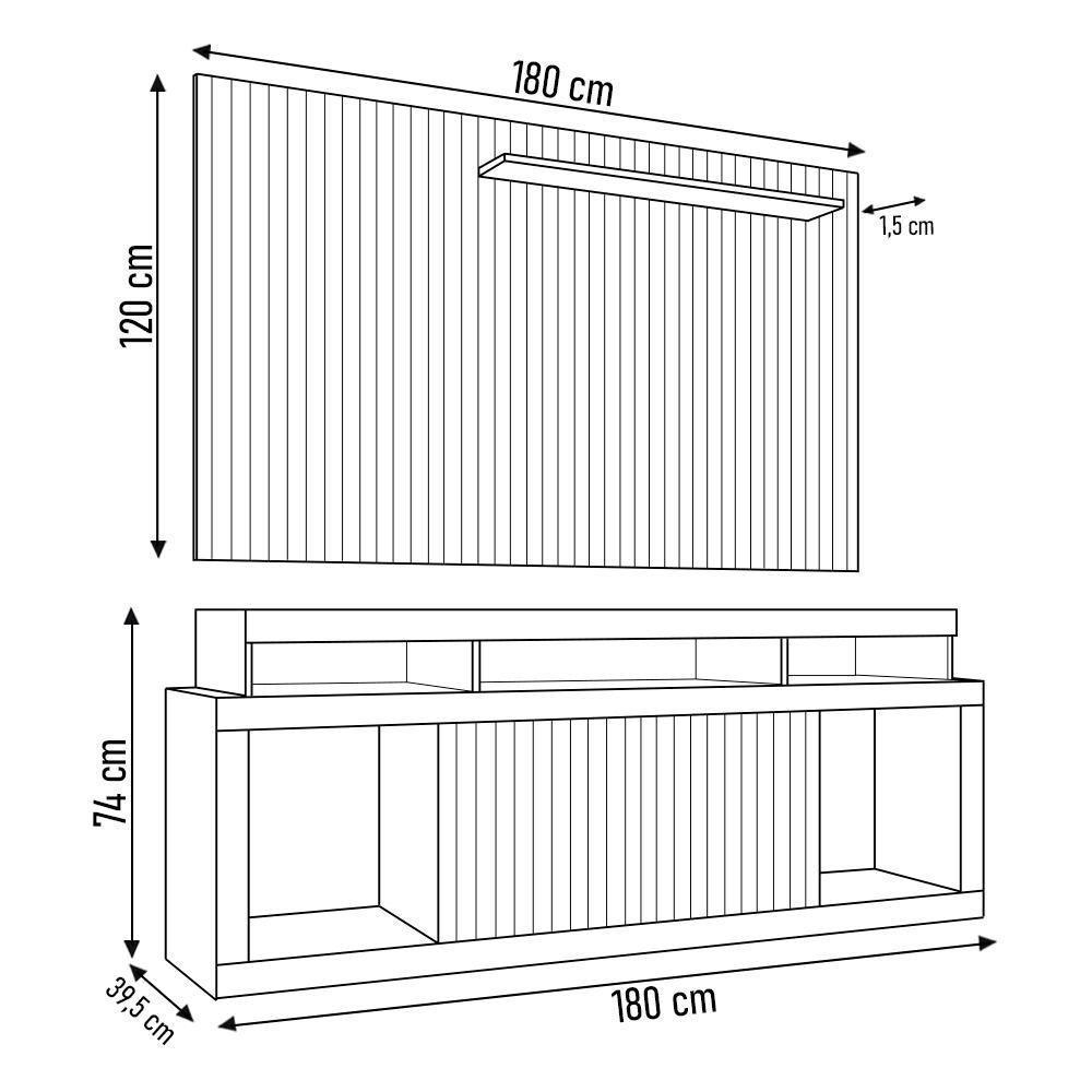 Rack Bancada Com Painel Para Tv 65 Pol. Ripado Krome C01 Buriti/fendi - Mpozenato - 4