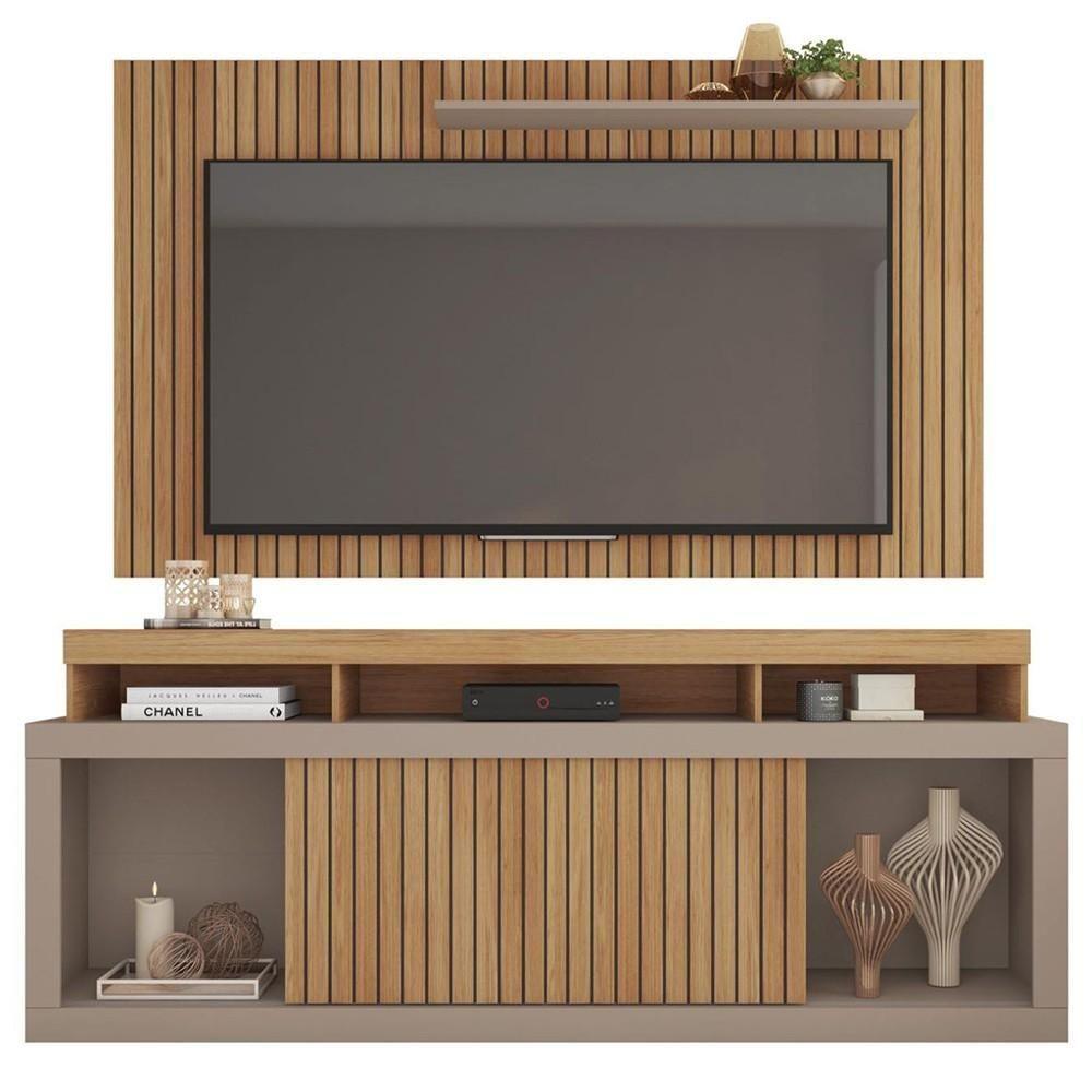 Rack Bancada Com Painel Para Tv 65 Pol. Ripado Krome C01 Buriti/fendi - Mpozenato - 7