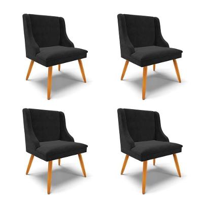 Kit 4 Cadeiras Estofadas Para Sala De Jantar Pés Palito Lia Suede Preto - Ibiza