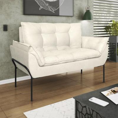 Poltrona Sofá Luxo Base Metal Preto Recepção Escritório Bege