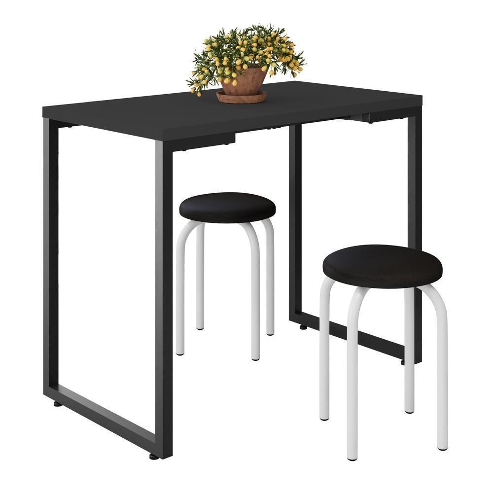 Mesa De Cozinha Bistrô Porto Preto 90cm Com 2 Banquetas Industriais Maviê Preto/branco - Mpozenato - 1