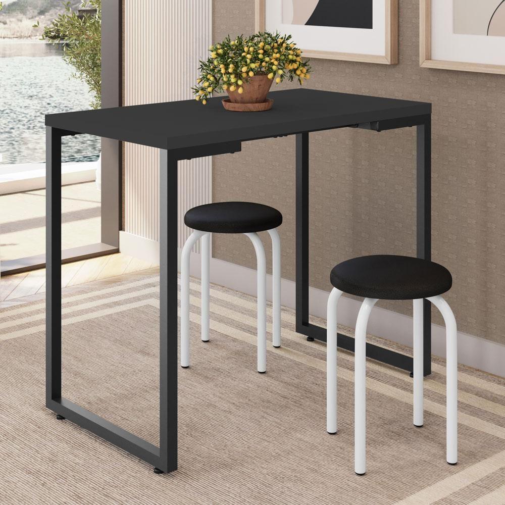 Mesa De Cozinha Bistrô Porto Preto 90cm Com 2 Banquetas Industriais Maviê Preto/branco - Mpozenato - 2