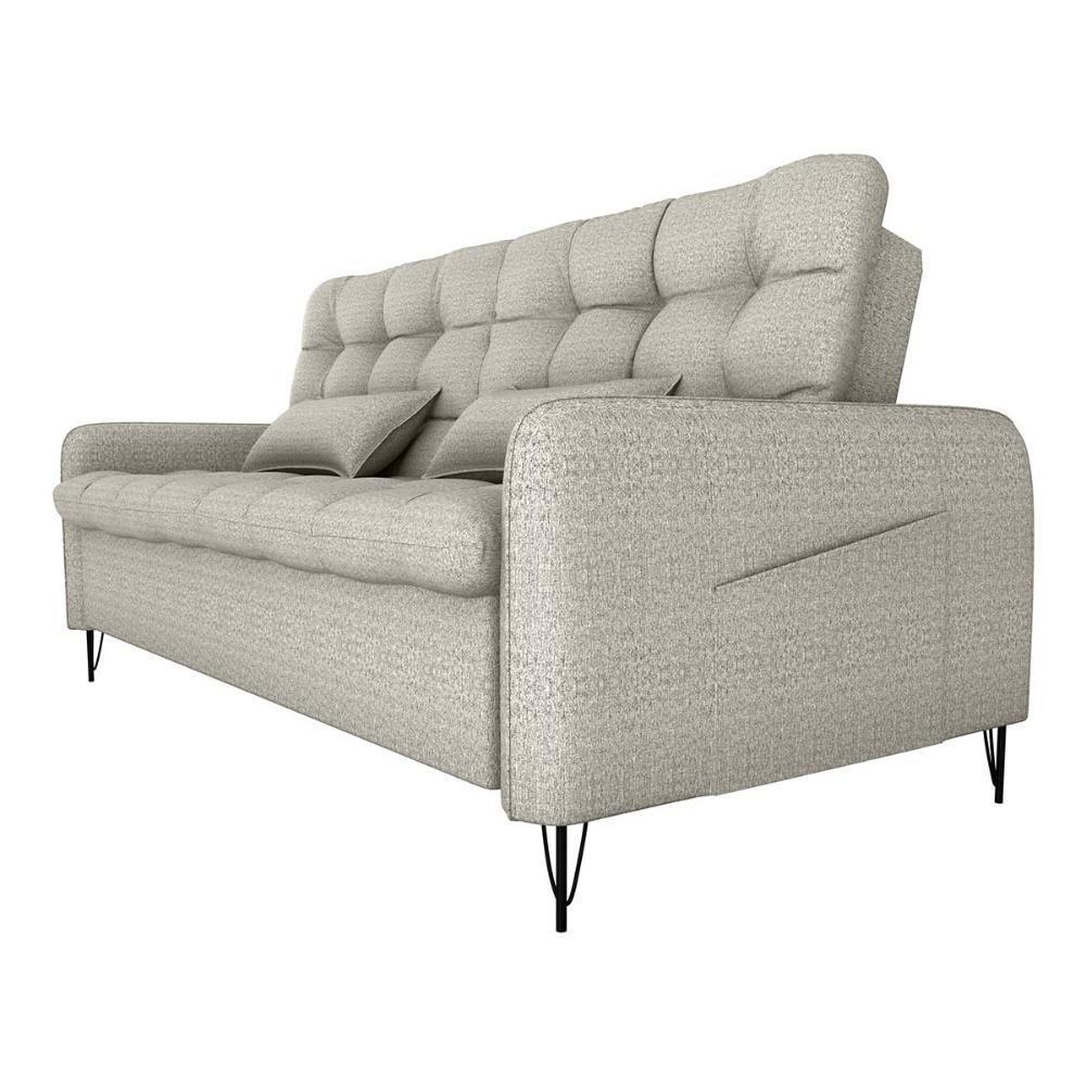 Sofá Cama Reclinável Com Almofadas 3 Lugares 200cm Pillar Linho Cinza Matrix Linho Cinza - 4