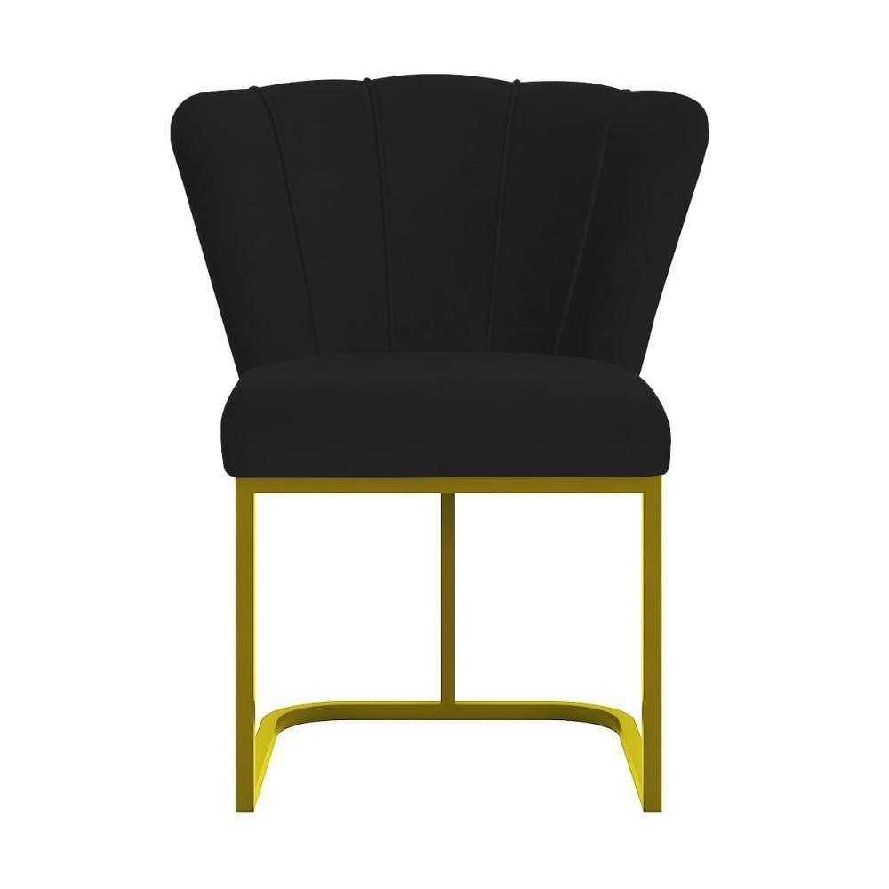 Kit 4 Cadeiras Jantar Flor Mesa Cozinha Reforçada Base Metal Dourada Preto - 5