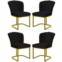 Kit 4 Cadeiras Jantar Flor Mesa Cozinha Reforçada Base Metal Dourada Preto - 1