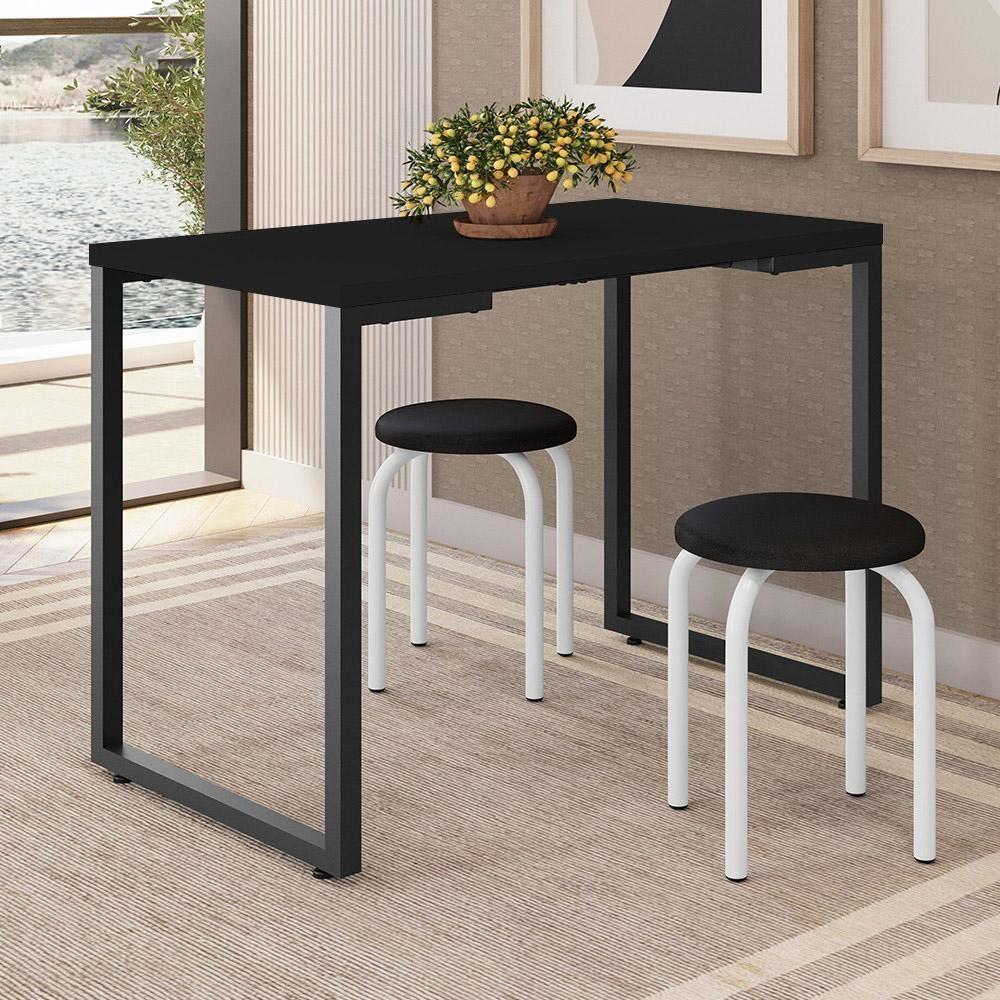 Mesa De Cozinha Bistrô Porto Preto 120cm Com 2 Banquetas Industriais Maviê Preto/branco - Mpozenato - 2