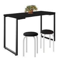 Mesa De Cozinha Bistrô Porto Preto 120cm Com 2 Banquetas Industriais Maviê Preto/branco - Mpozenato - 1