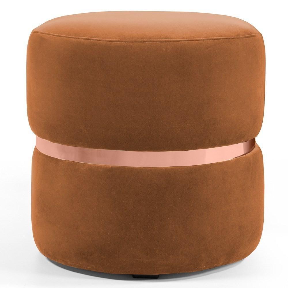 Puff Decorativo Com Cinto Rosê Round C-262 Veludo Laranja - Domi - 1